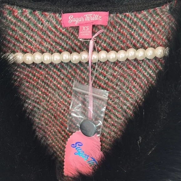 Sugar Thrillz Holiday Party Cardigan Sweater faux fur trim new size xs women’s - Picture 3 of 4